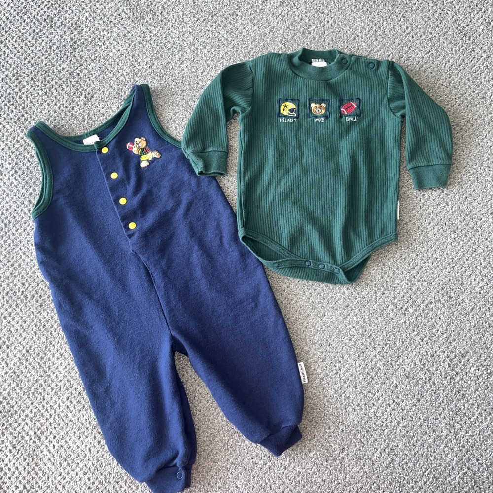 Vintage Health Tex Romper Outfit. Overalls. 18 Months. Football, Bear